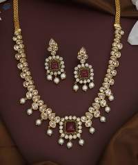 Matte Gold Polish Party Wear Necklace Set