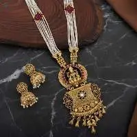 God Laxmi Figure Design Long Necklace Set
