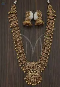 Golden Clustered Pearl Fancy Style Long Necklace
