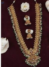 Matte Gold Polish Party Wear Long Necklace Set