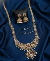 Matte Gold Polish Party Wear Necklace Set
