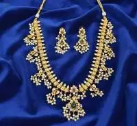 Clustered Pearl Long Kemp Necklace Set