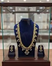 Matte Gold Polish Party Wear Necklace Set