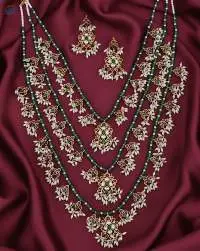 Three Layer Rani Haar Long Necklace Set