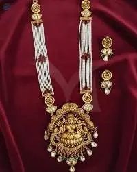 Rajwadi Polish Long Temple Necklace Set