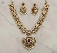 Matte Gold Polish Party Wear Necklace Set