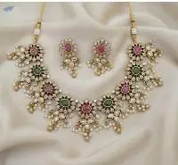 Matte Gold Polish Party Wear Necklace Set
