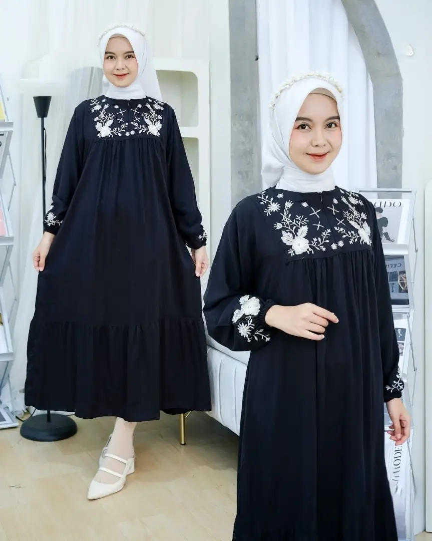 Gamis shadow noir petal midi
