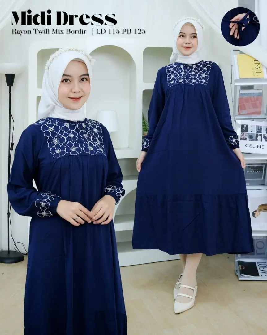 Gamis navy blossom midi