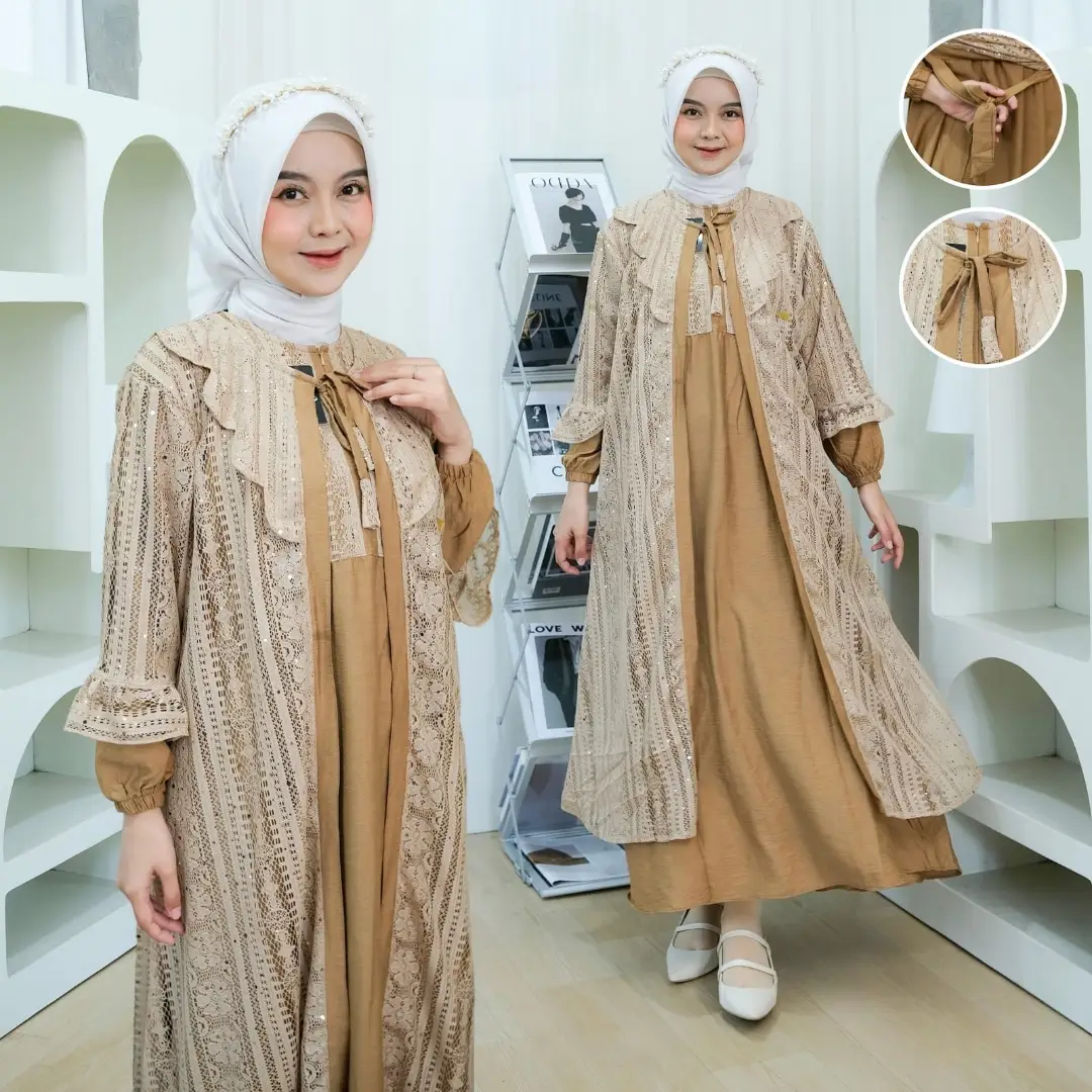 Gamis caramel veil drape