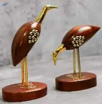 Wooden & Brass Swan Pair birds
