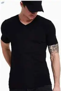 Cotton Black Half Sleeves V Neck T-Shirts