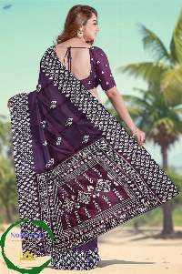Gaji Silk Sari With Hand Resist Print Technique