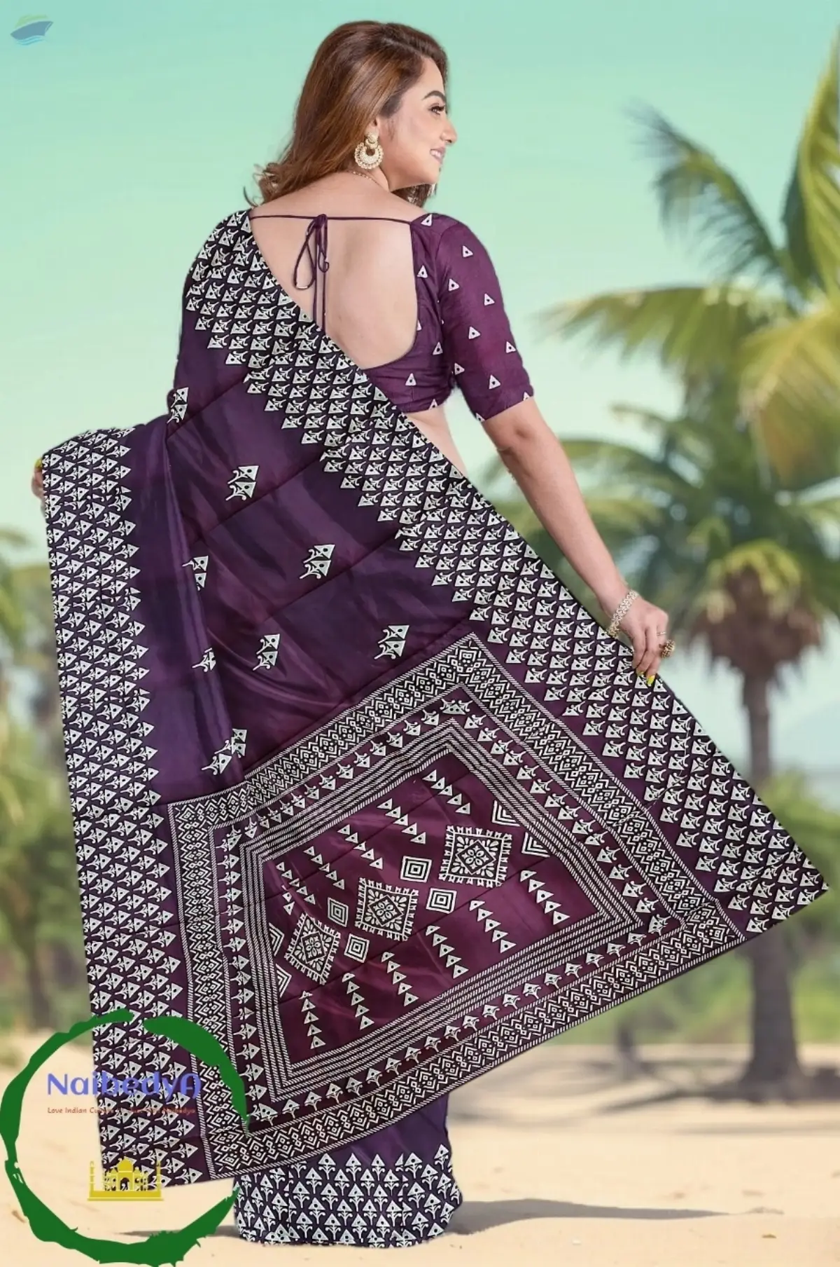 Gaji Silk Sari With Hand Resist Print Technique