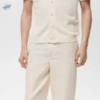Linen-blend elastic waist trousers