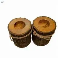 Wooden Candle Holder With Side Bark