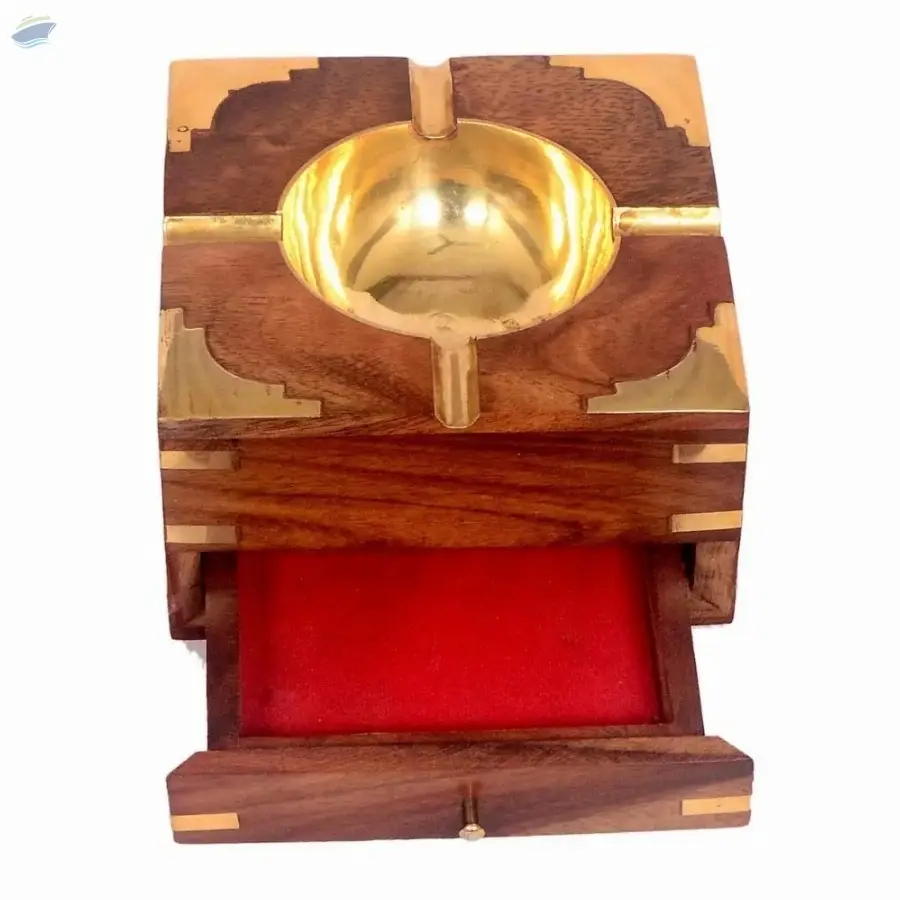 Wooden Ashtray With Cigarette Holder
