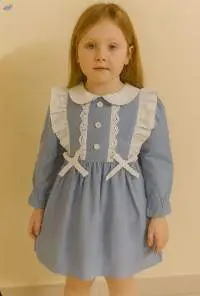 100% Cotton Chambrey Blue Dress With Frills