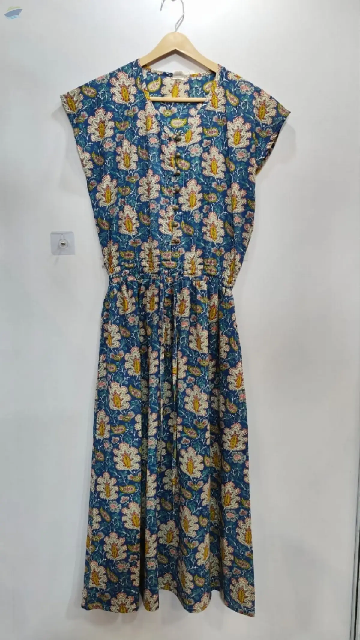 Ladies Printed Dress Blue V-Neck