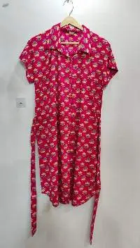 Ladies Printed Dress Pink With Collar