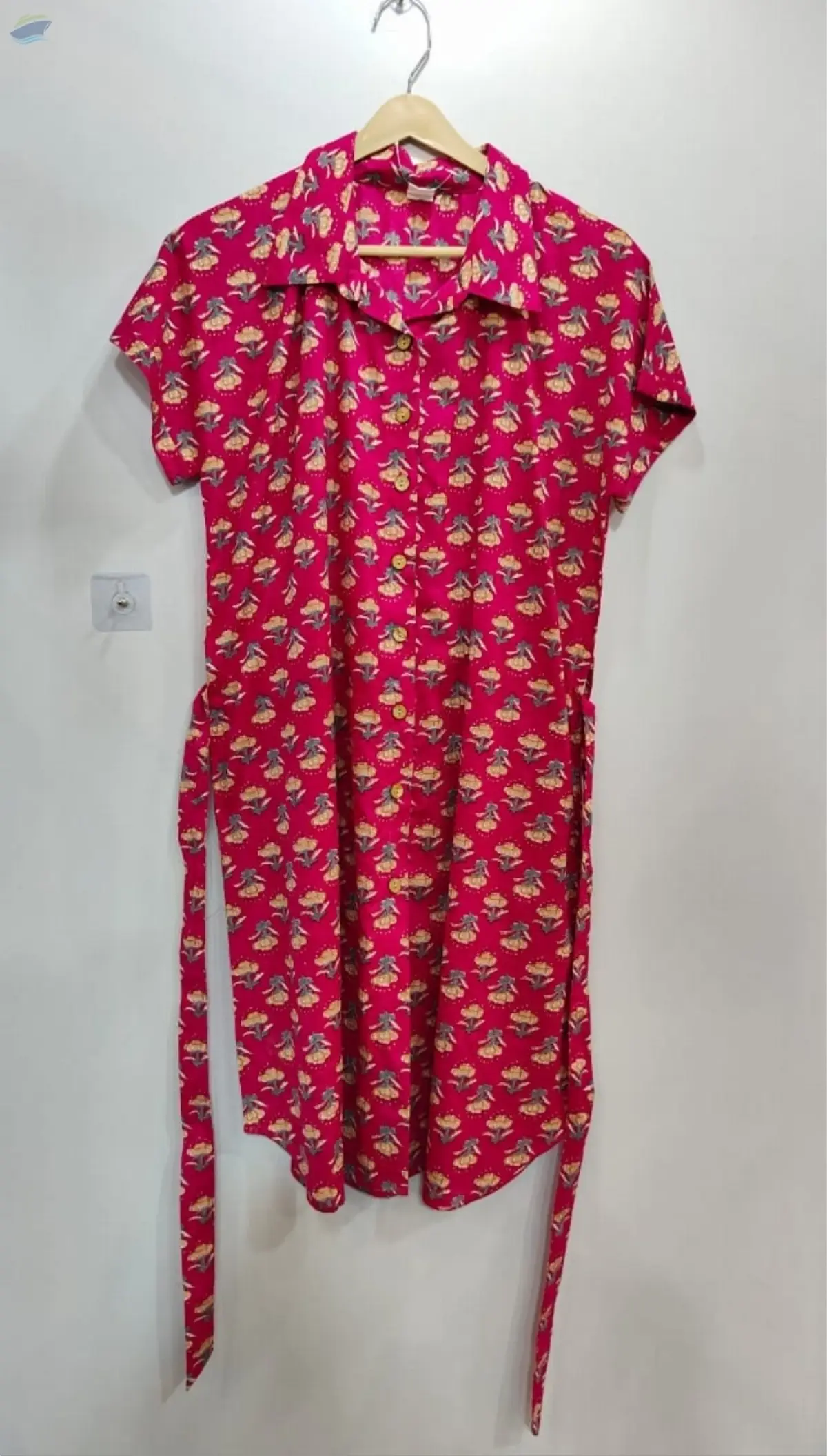 Ladies Printed Dress Pink With Collar