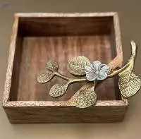 Wooden Decorative Storage Box With Brass Leaf