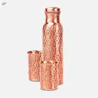Hammered Copper Water Bottle With Glass