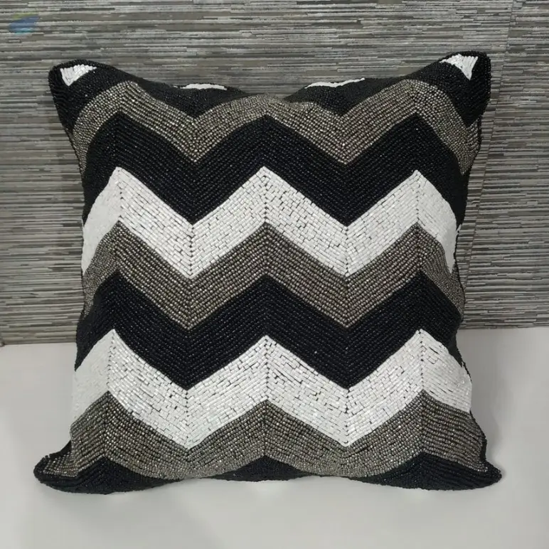 Multicolor Satin Beaded Cushion Cover