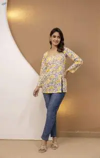 Mohini Yellow Floral Back-Tie Corset Kurti