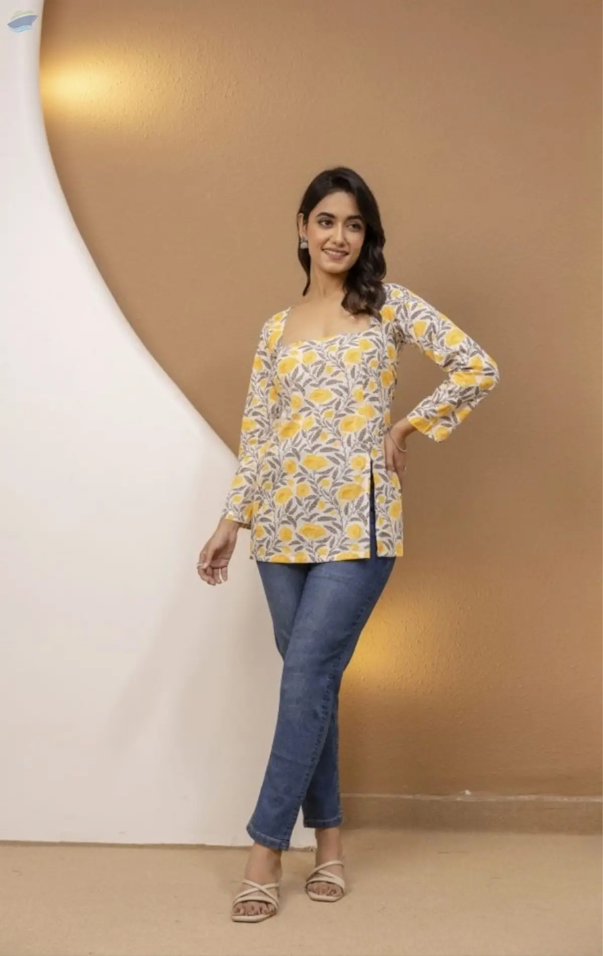 Mohini Yellow Floral Back-Tie Corset Kurti