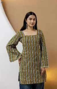 Mohini Green Cotton Kurti With Pom-pom Backa