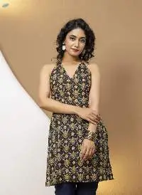 Mohini Black Printed Halter Neck Corset Kurti