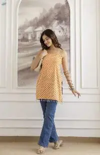Mohini Orange Striped Sleeveless Corset Kurti