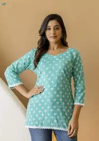 Mohini Teal Floral Short Straight Kurti