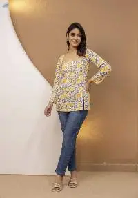 Mohini Yellow Floral Back-Tie Corset Kurti