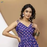 Mohini Blue Printed Tie-Up Strap Tunic