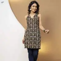 Mohini Black Printed Halter Neck Corset Kurti