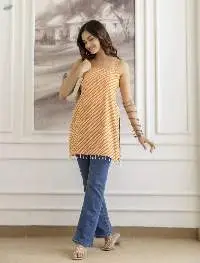 Mohini Orange Striped Sleeveless Corset Kurti