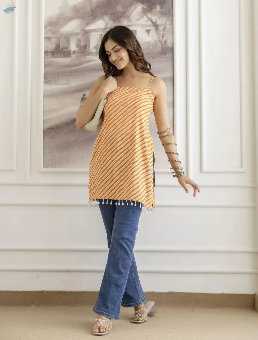 Mohini Orange Striped Sleeveless Corset Kurti