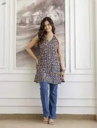 Mohini Navy Blue Halter Neck Corset Kurti