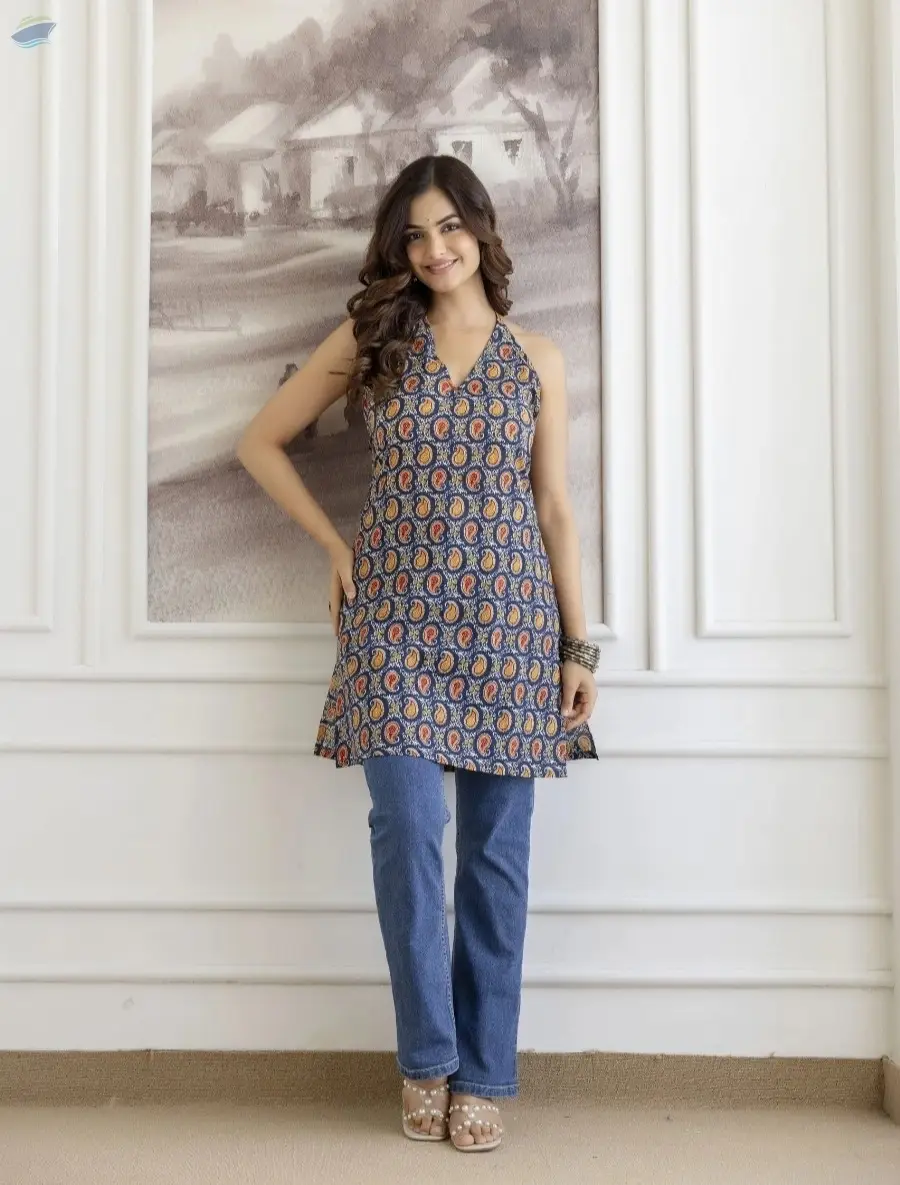 Mohini Navy Blue Halter Neck Corset Kurti