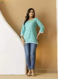 Mohini Teal Floral Short Straight Kurti