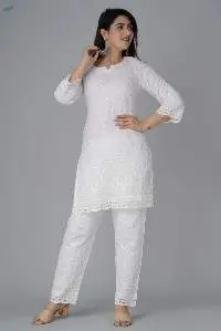 Women's White Chikankari Kurti Pant Set