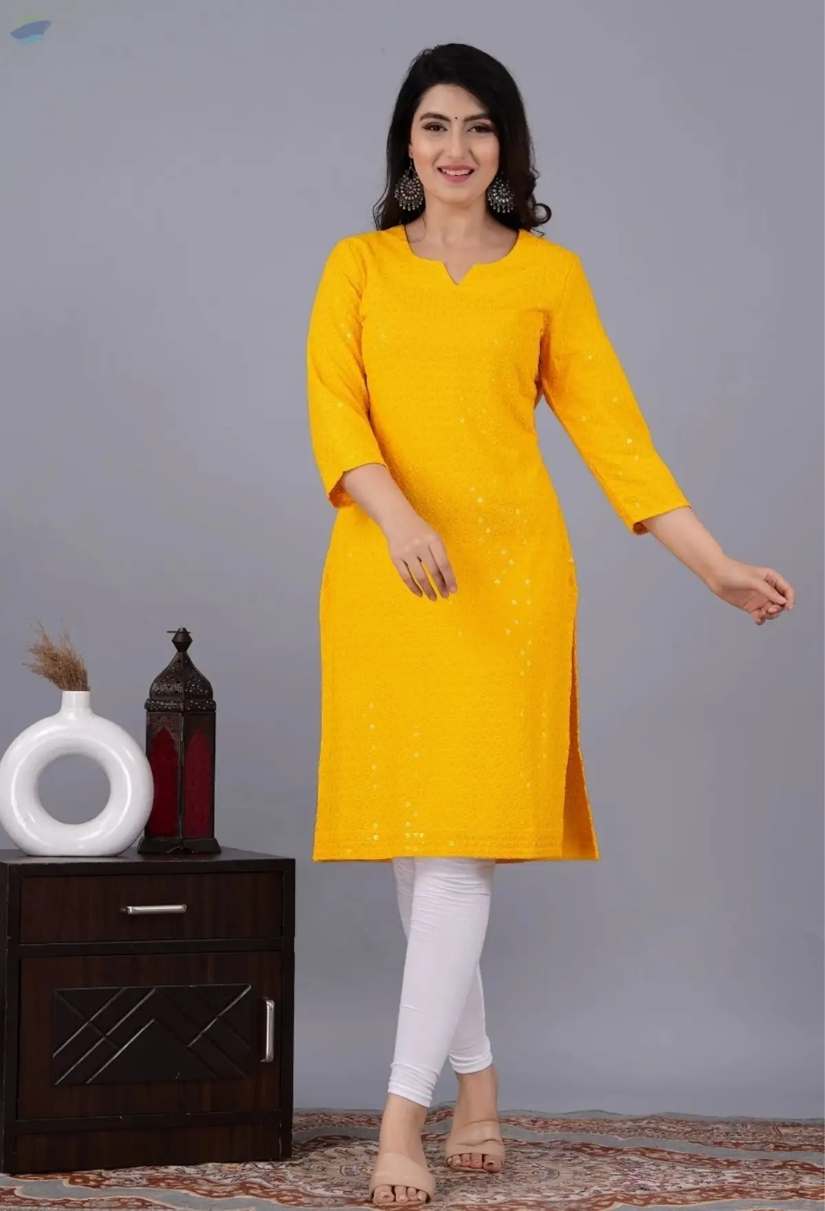Noor Yellow Chikankari Kurti for Women