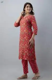 Nayra Red Straight Kurti Pant Set