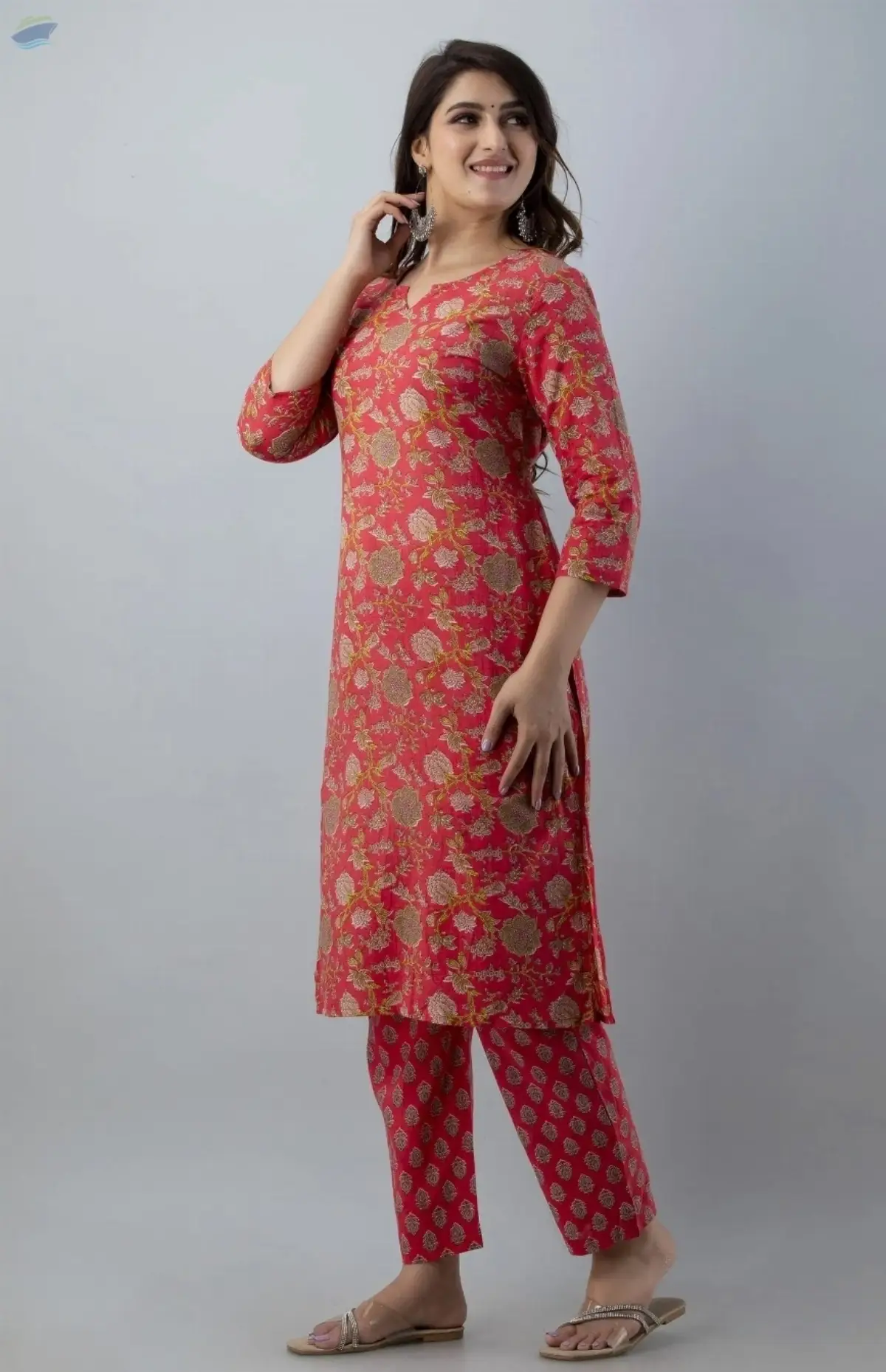 Nayra Red Straight Kurti Pant Set