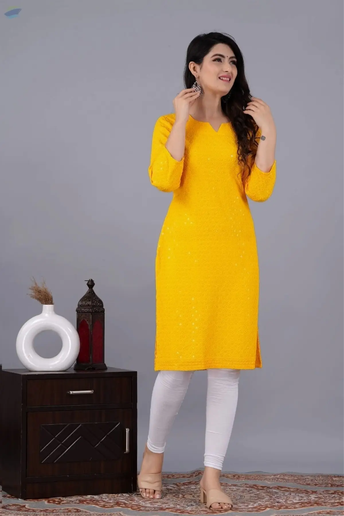 Noor Yellow Chikankari Kurti for Women