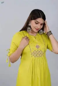Lime Yellow Embroidered A-Line Kurti Dress