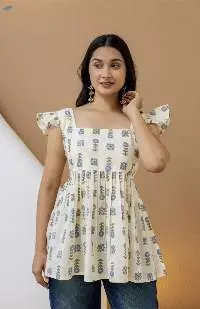 Cream Cotton Floral Kurti