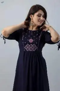 Aureva Blue Front Embroidery Flared Kurta